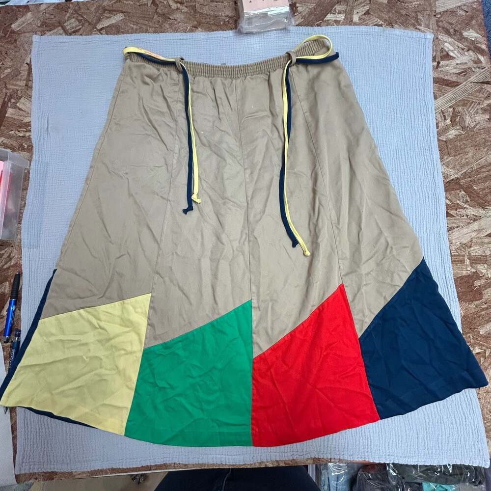 Vintage Tumbleweeds Midi Skirt with Colorblock Hem